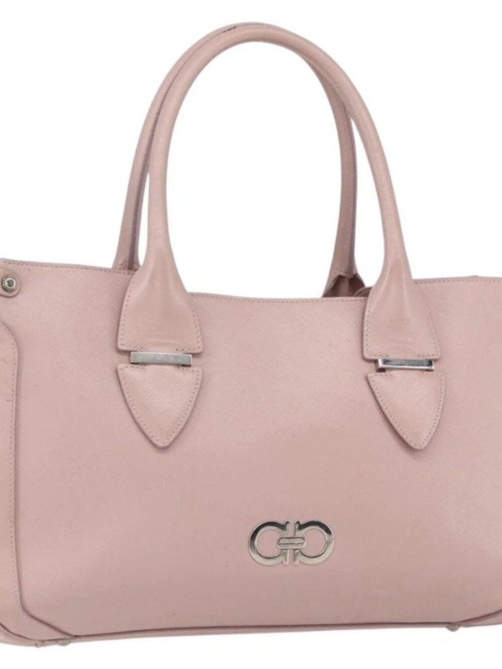 Salvatore Ferragamo Gancini Hand Bag Leather Pink Silver Auth 159143 - Picture 1 of 16